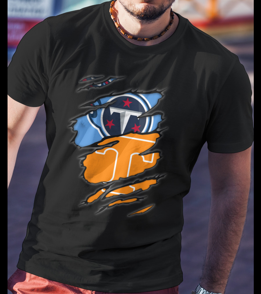 Tennessee Titans Volunteers Ripped Dual Logo Football Team Fan Gear T-Shirt