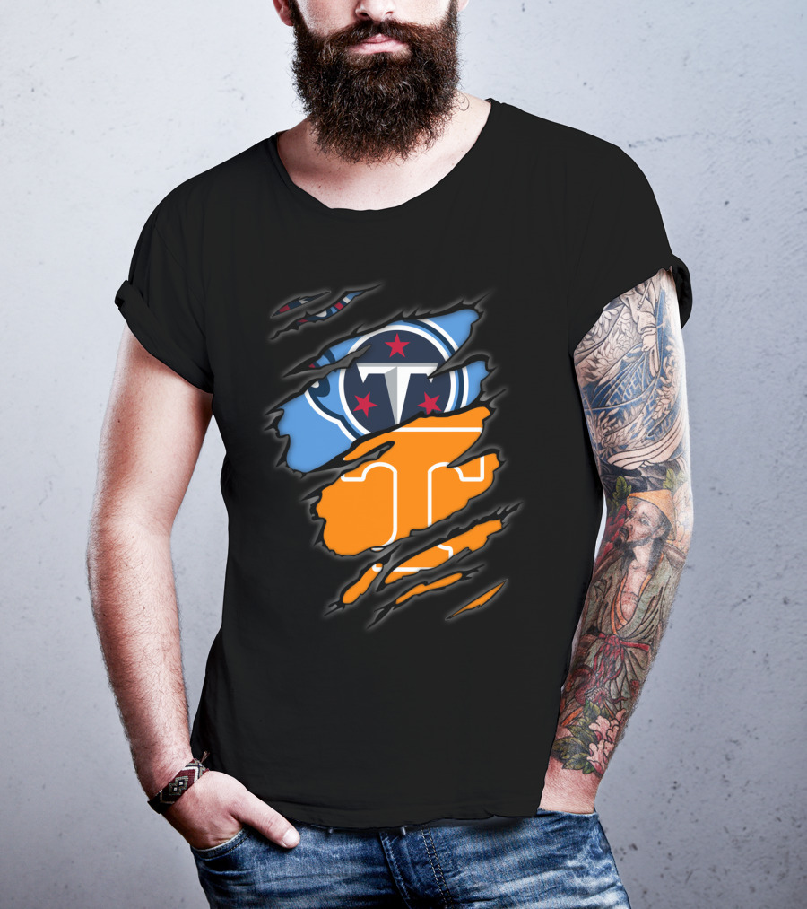 Tennessee Titans Volunteers Ripped Dual Logo Football Team Fan Gear T-Shirt