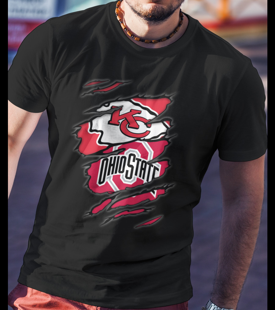 KC Chiefs Ohio State Buckeyes Ripped T-Shirt