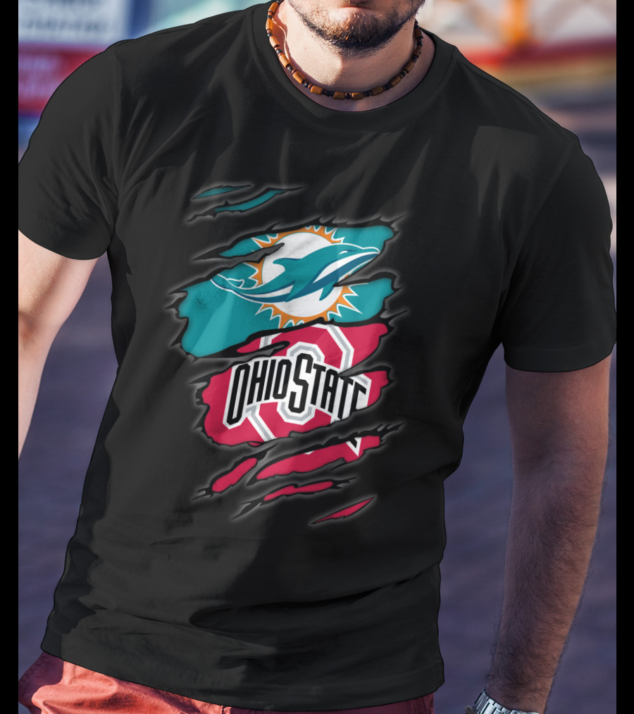 Miami Dolphins Ohio State Buckeyes Football Fan Crossover T-Shirt