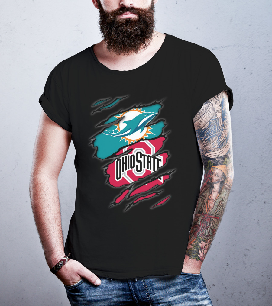 Miami Dolphins Ohio State Buckeyes Football Fan Crossover T-Shirt