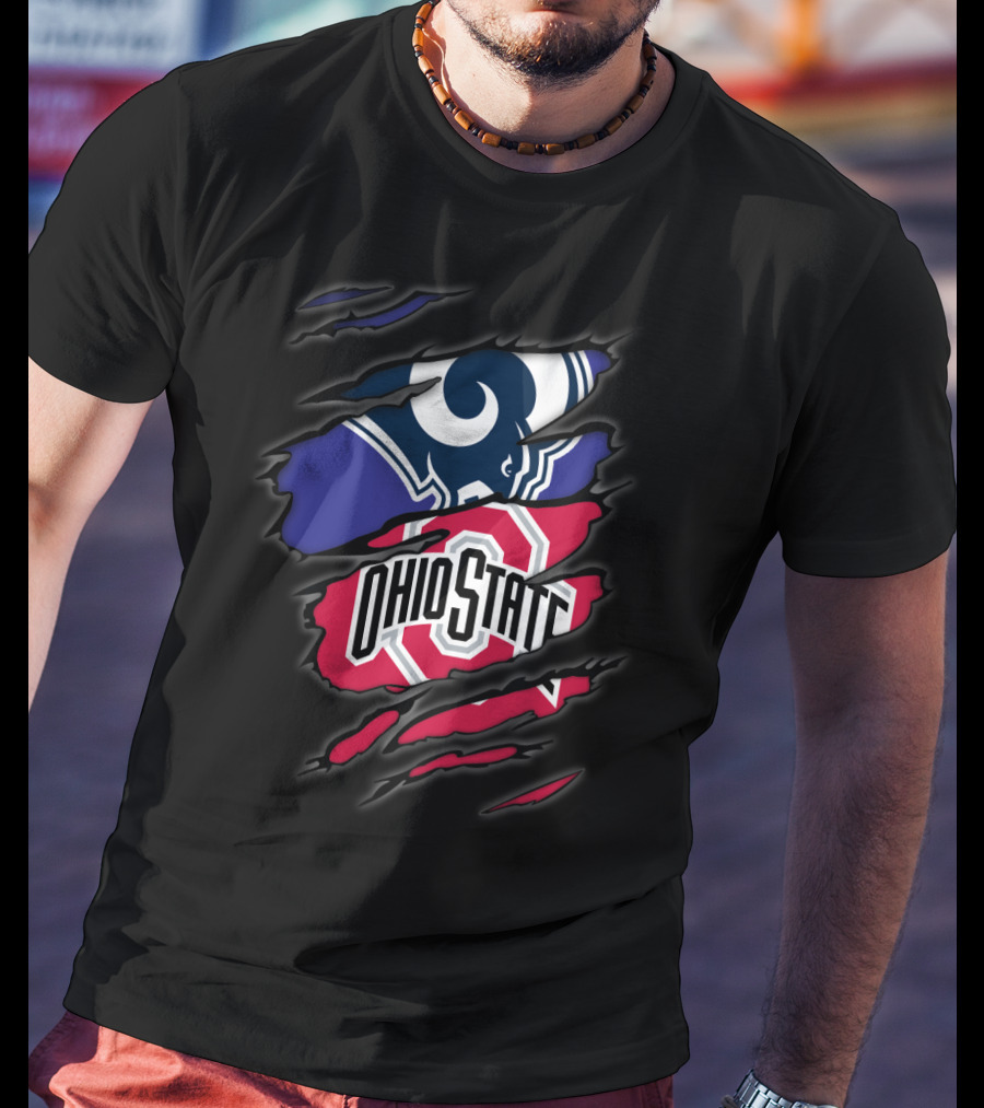 Rams Ohio State Football Fusion Torn Fabric T-Shirt