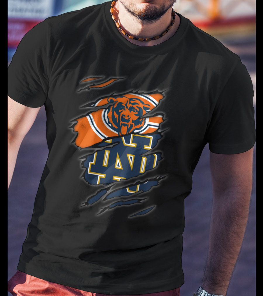 Chicago Bears Notre Dame Fighting Irish Logo Ripped Claw Marks T-Shirt