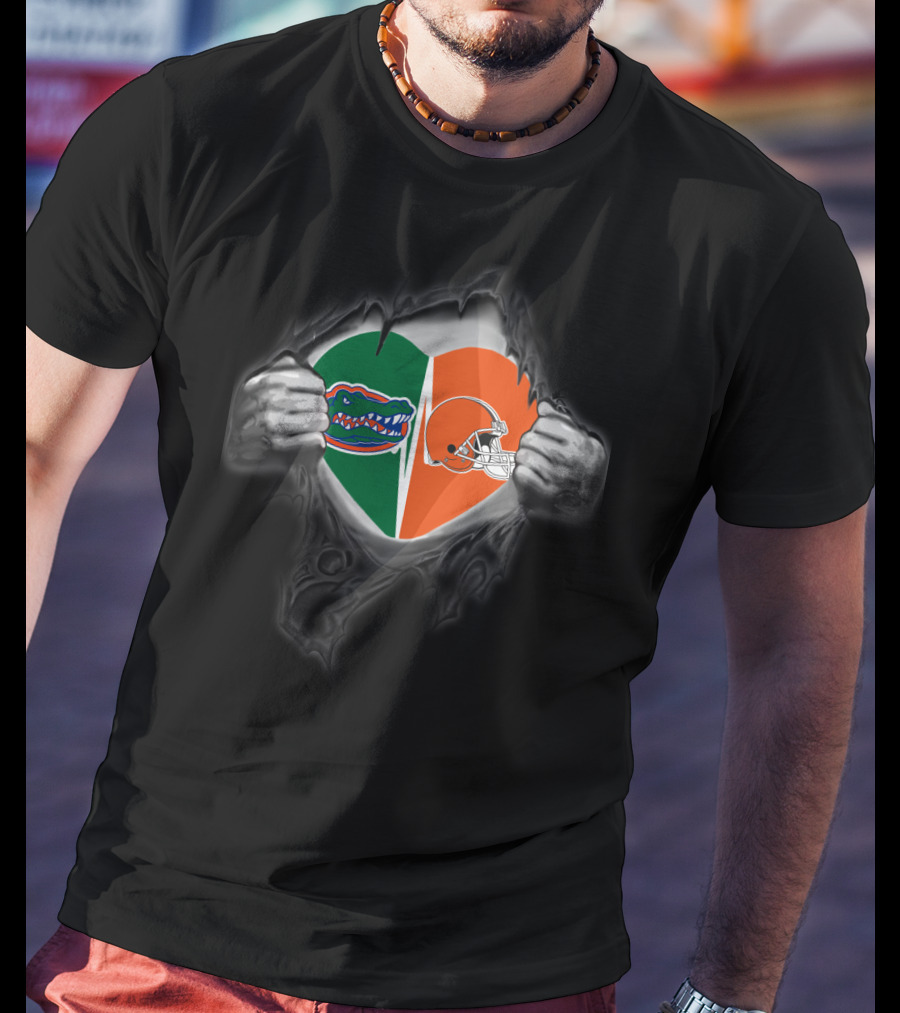 Browns Gators Heart Dual Loyalty Football Fan T-Shirt