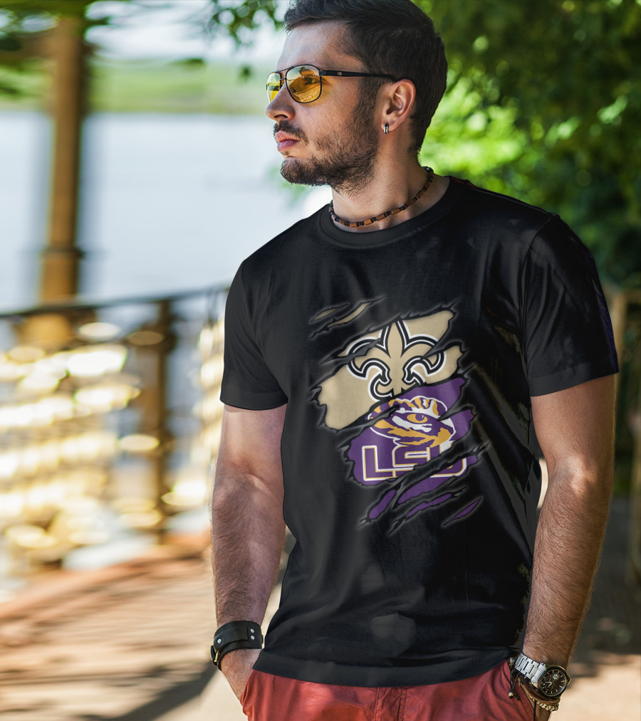 Saints Fleur-de-Lis And LSU Tigers Logo Fusion T-Shirt