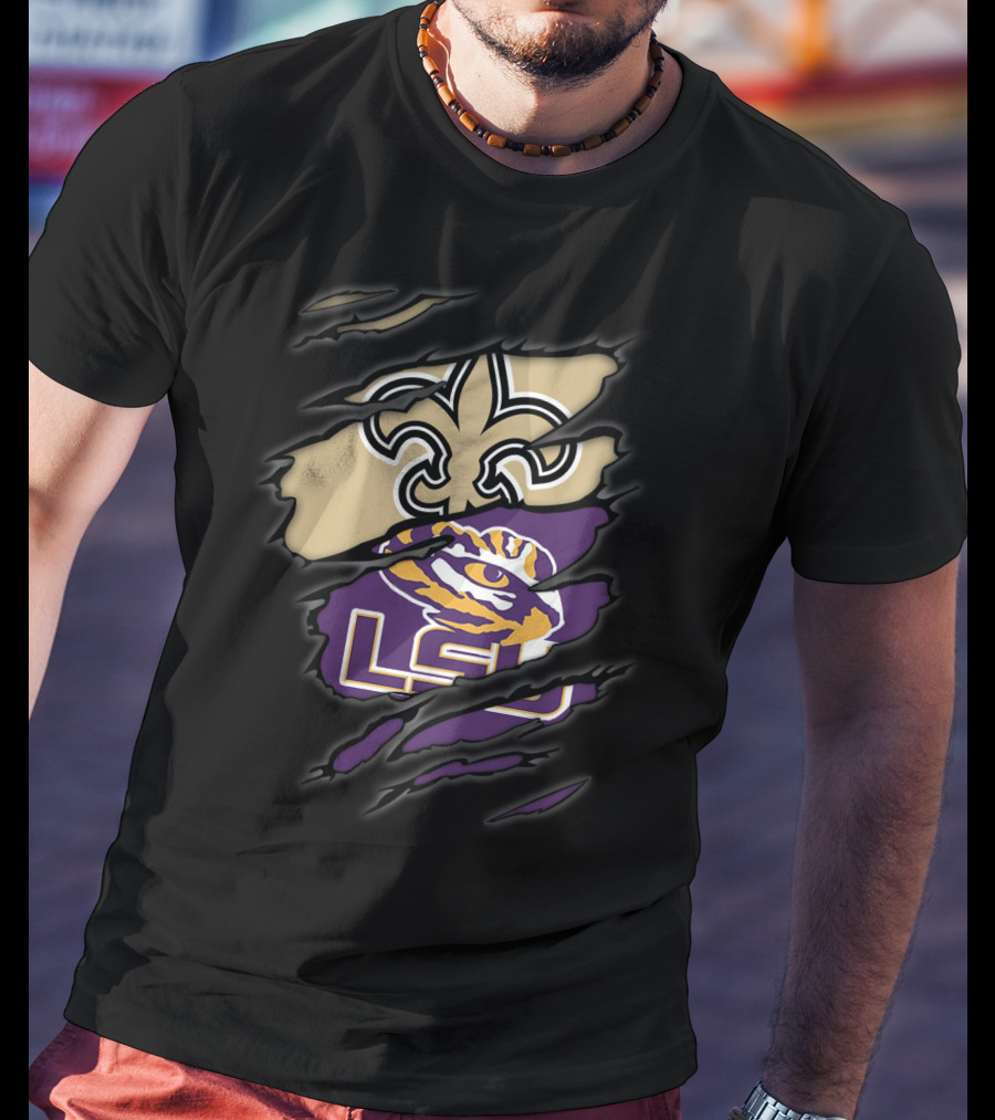Saints Fleur-de-Lis And LSU Tigers Logo Fusion T-Shirt