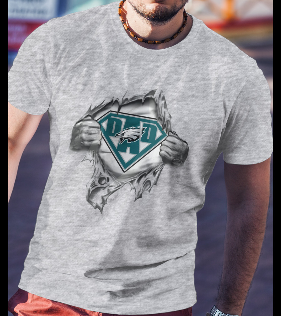 Eagles Dad Super Logo With Shield And Hands T-Shirt