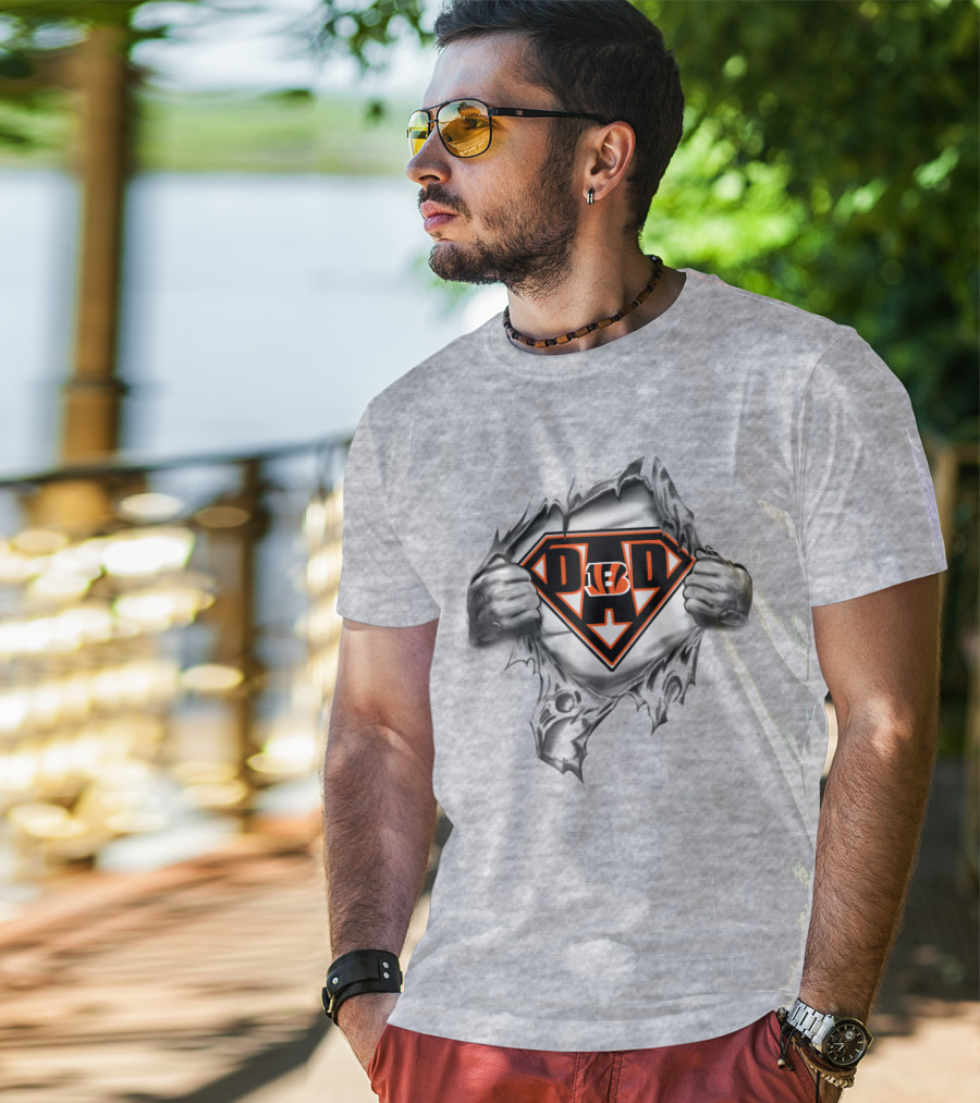 Bengals Super Dad Hero Emblem With Tiger Stripe T-Shirt