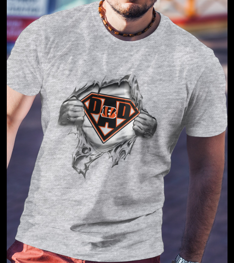 Bengals Super Dad Hero Emblem With Tiger Stripe T-Shirt