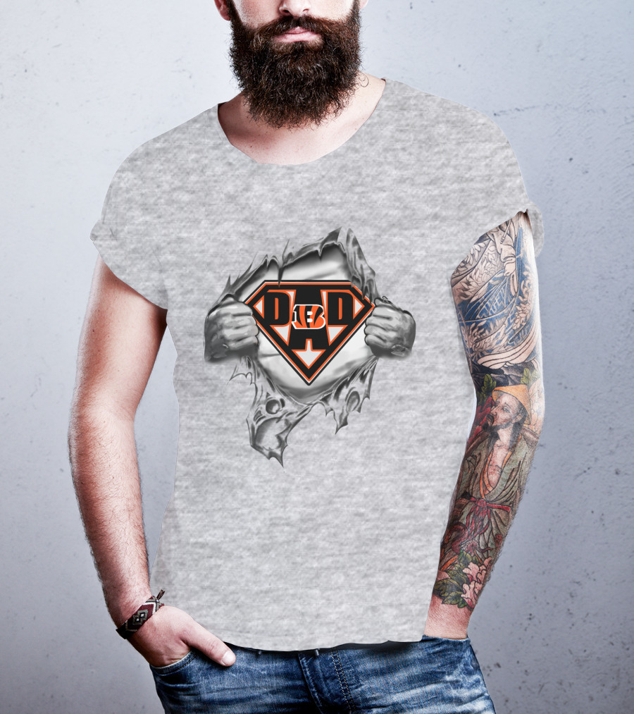 Bengals Super Dad Hero Emblem With Tiger Stripe T-Shirt