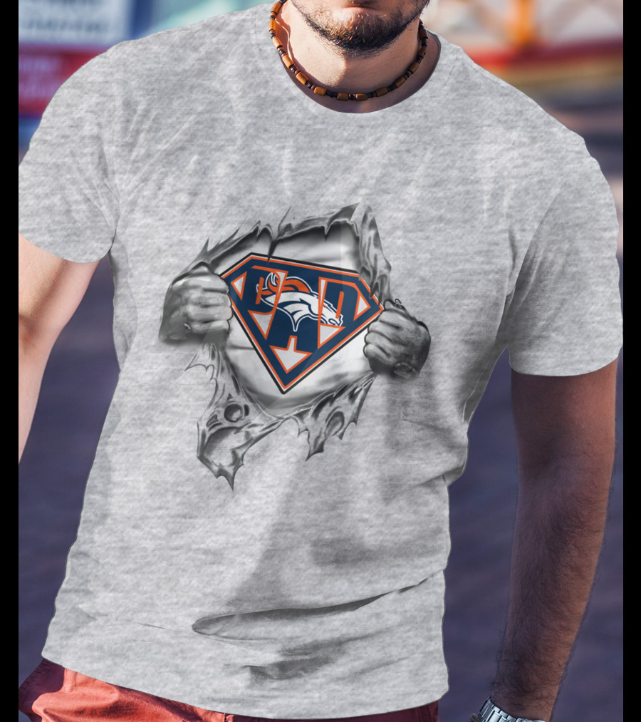 Superman Ripping Open To Reveal Broncos T-Shirt