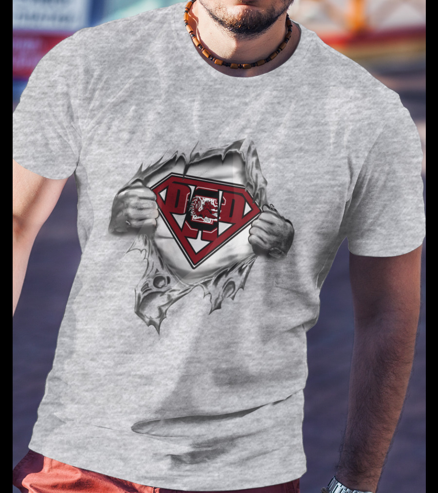 Gamecocks Dad Superhero Emblem T-Shirt