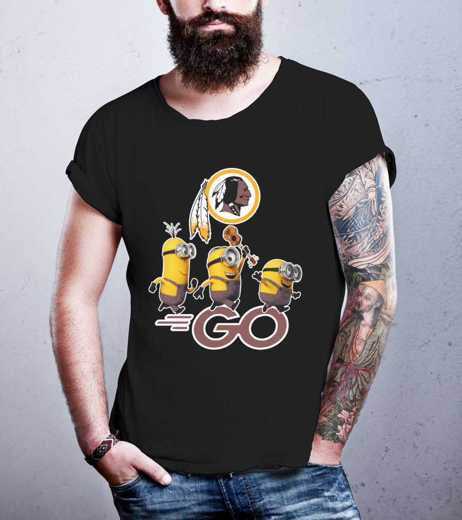 Minions Go Redskins Fan Logo With Ukulele And Feathers T-Shirt