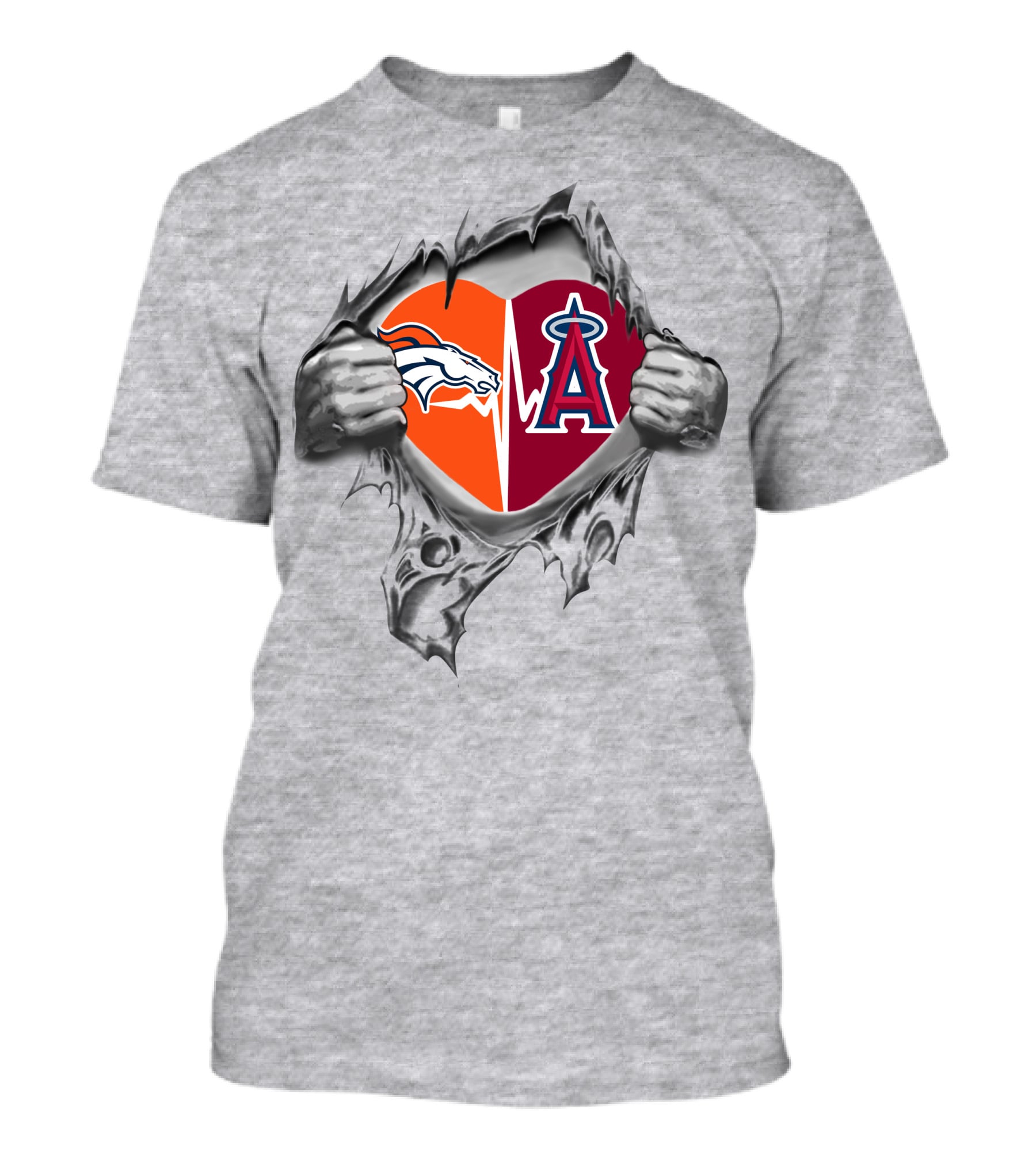 Broncos Angels Heart Broncos Teams Logo Fusion T-Shirt