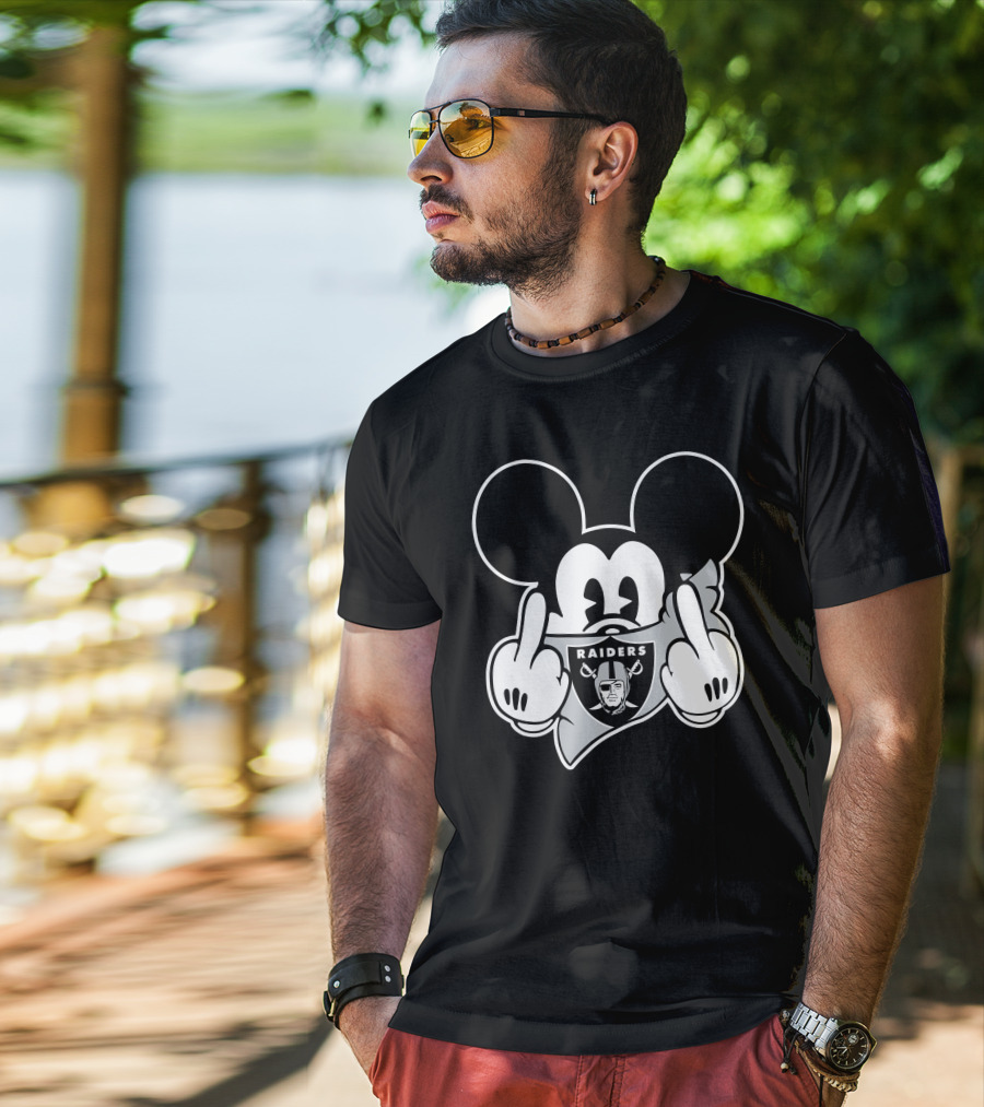 Raiders Mickey Mouse Middle Finger Gesture T-Shirt