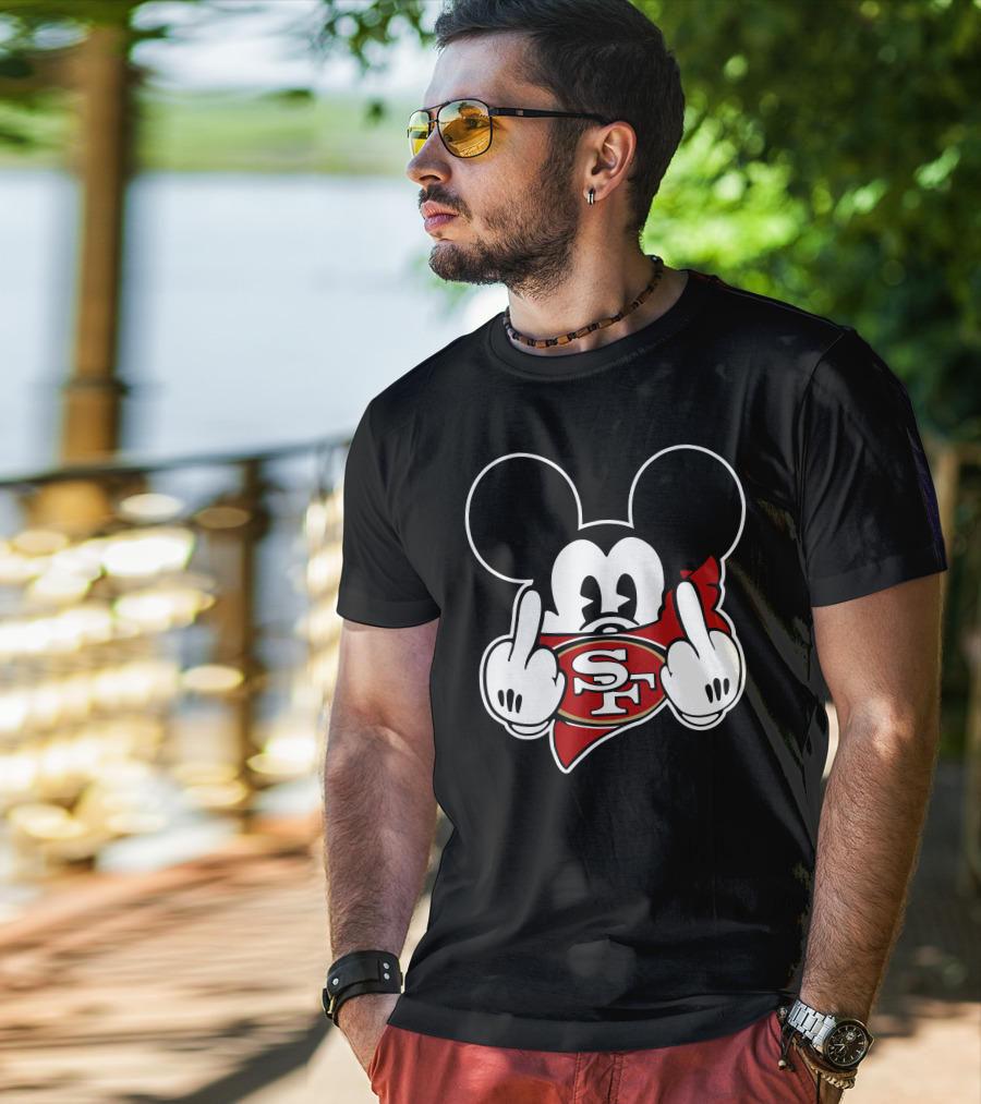 Sf 49ers Mickey Mouse Middle Finger T-Shirt