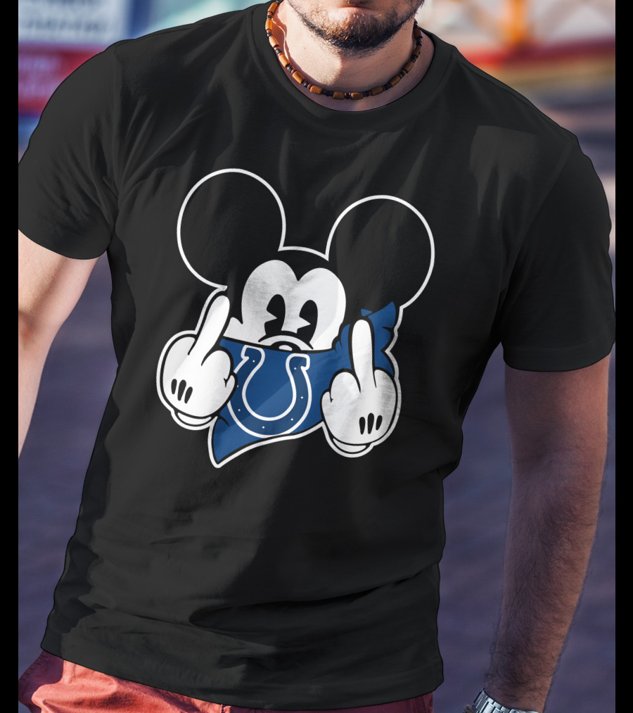Mickey Bandana Colts Logo Middle Finger Gesture T-Shirt