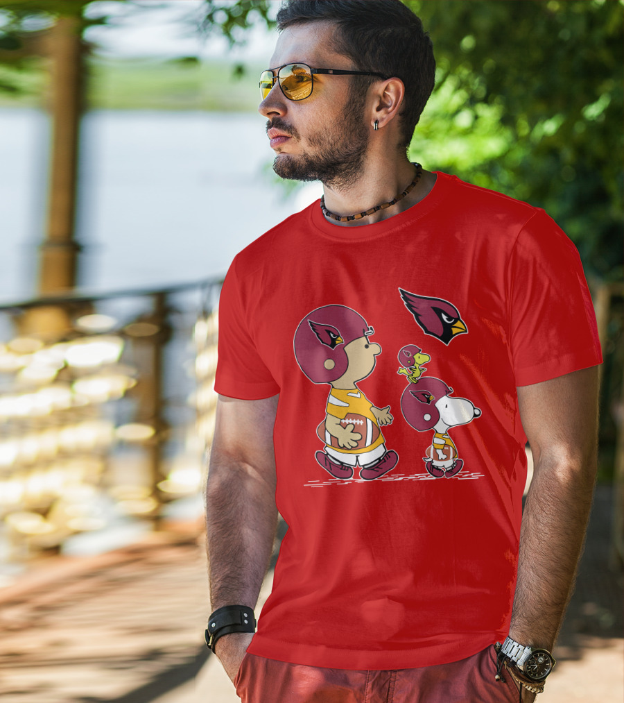 Cardinals Football Helmet Snoopy Woodstock Peanuts Characters T-Shirt