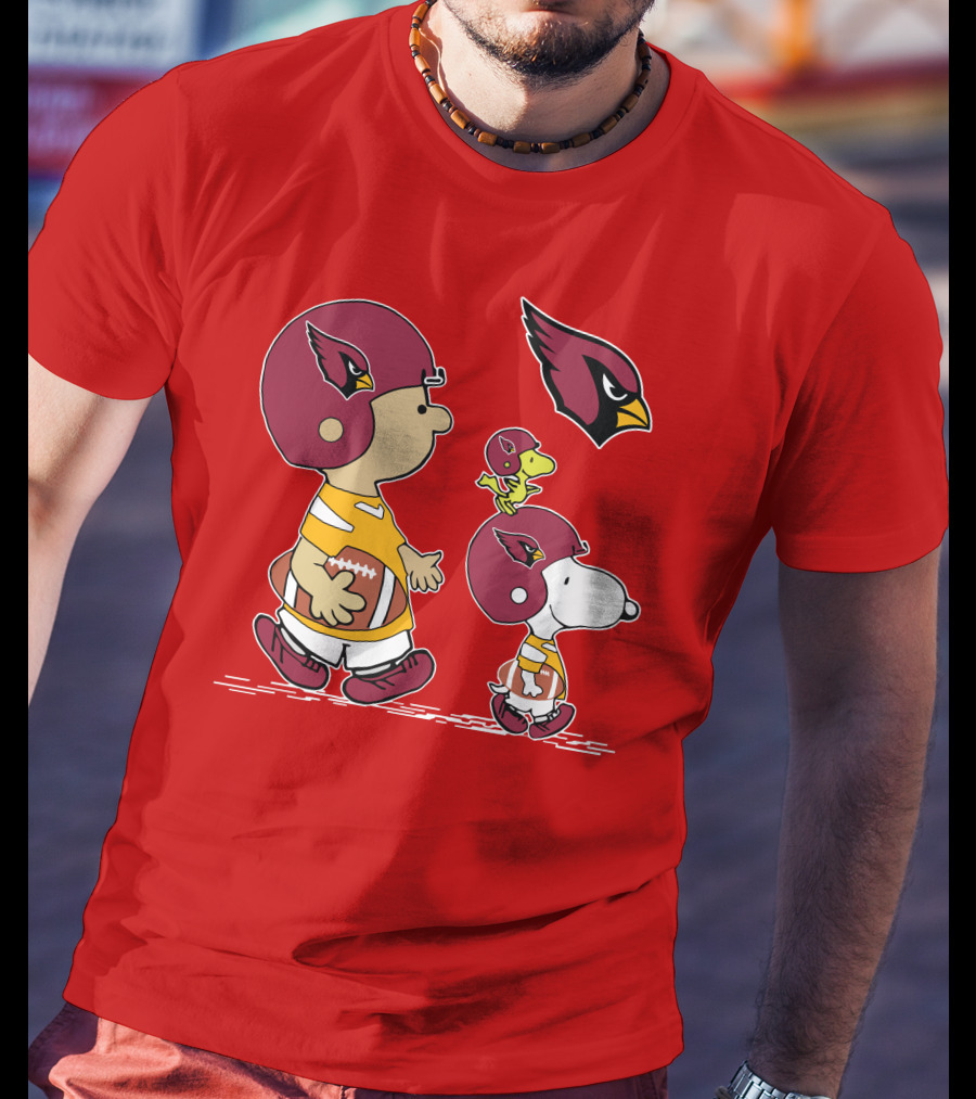 Cardinals Football Helmet Snoopy Woodstock Peanuts Characters T-Shirt