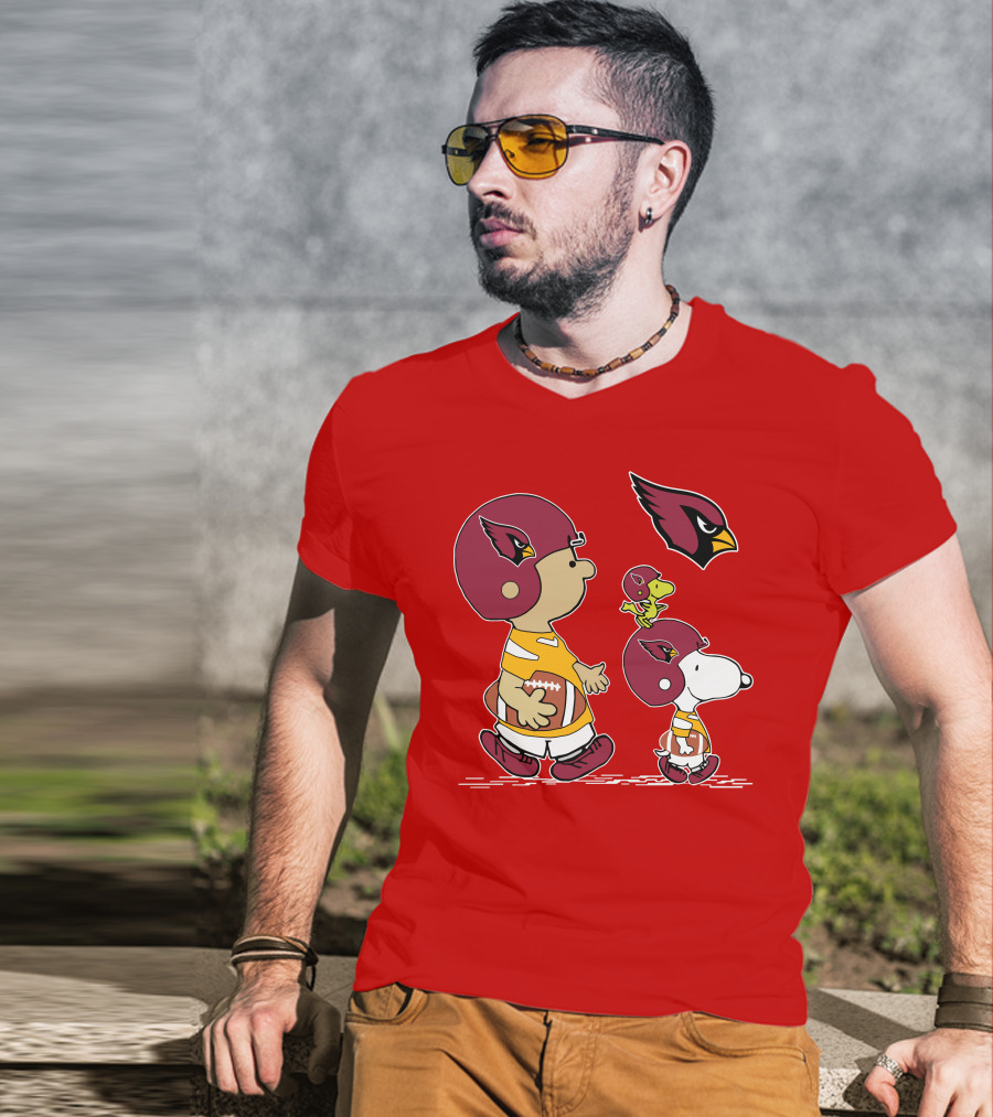 Cardinals Football Helmet Snoopy Woodstock Peanuts Characters T-Shirt