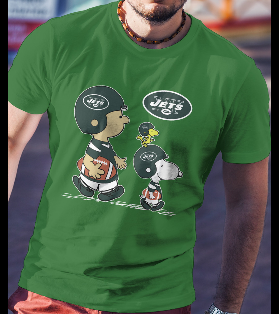 New York Jets Snoopy And Woodstock Football Adventure T-Shirt