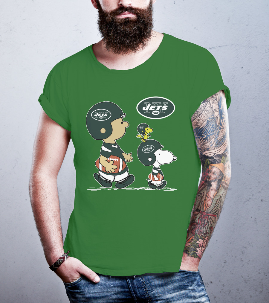 New York Jets Snoopy And Woodstock Football Adventure T-Shirt