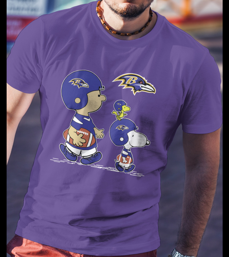 Baltimore Ravens Peanuts Snoopy And Woodstock Football T-Shirt