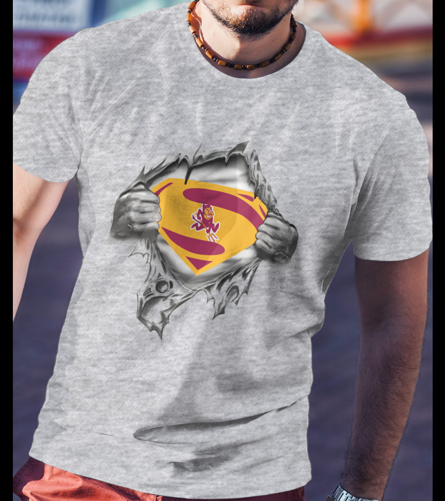 ASU Sparky Superman Logo Ripping Through T-Shirt