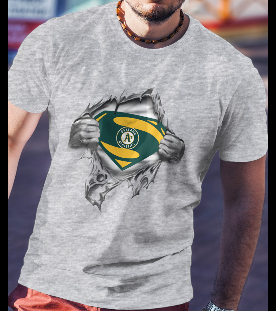 Oakland Athletics Super Man Logo Rip T-Shirt