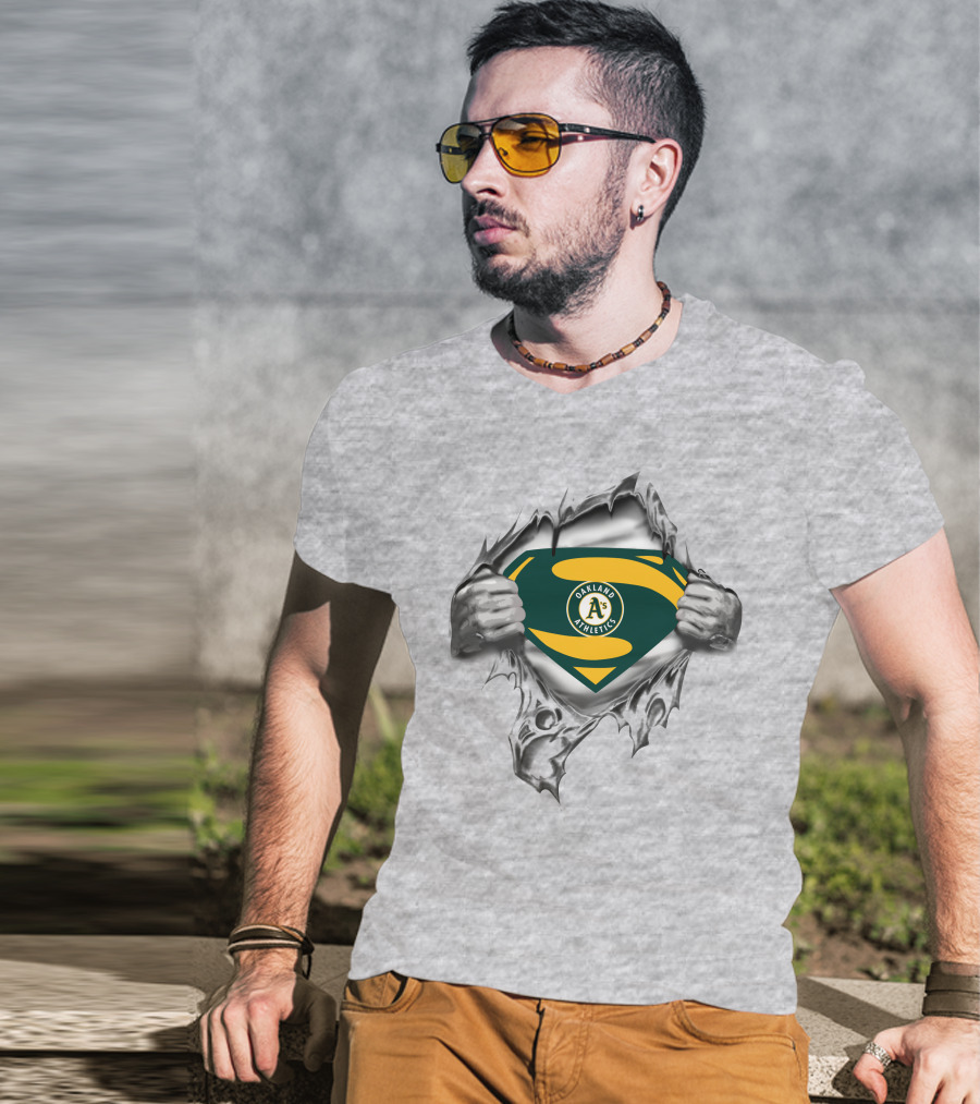 Oakland Athletics Super Man Logo Rip T-Shirt