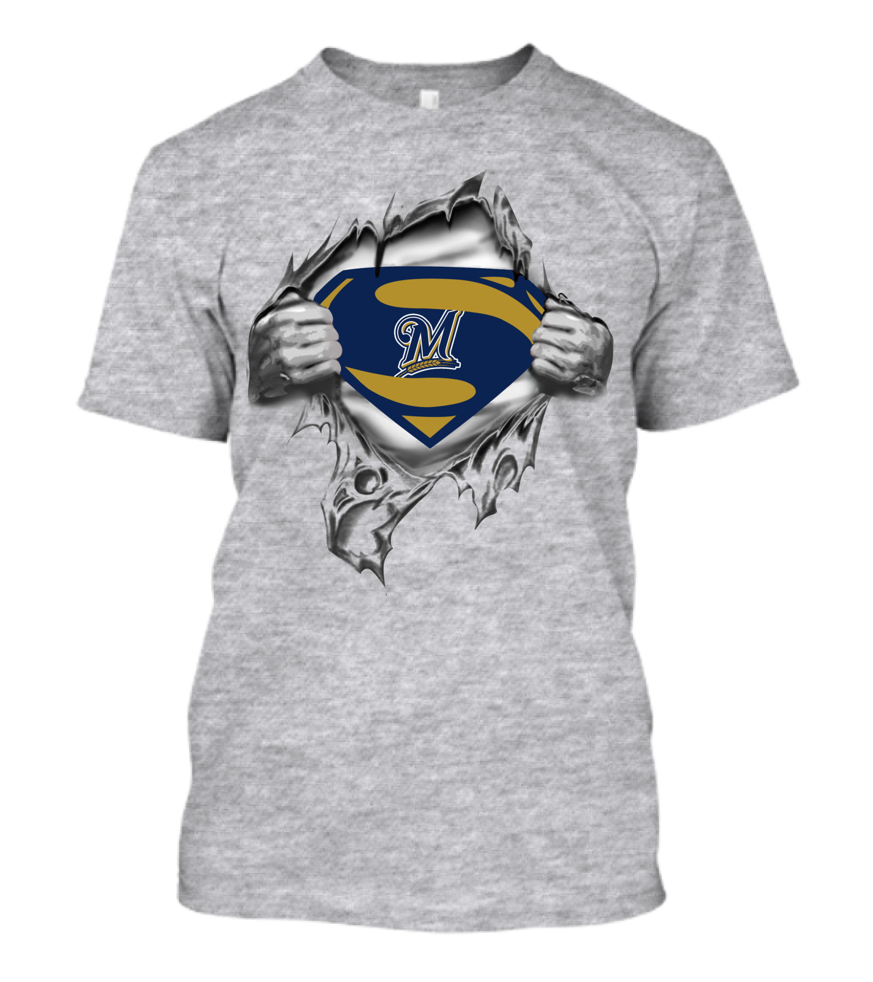 Brewers Super Man Logo M Symbol Tear Blue Gold T-Shirt