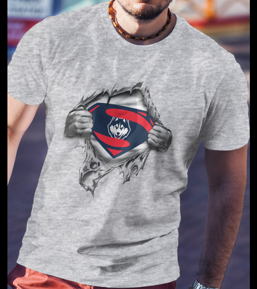 Connecticut Huskies Superman Emblem Torn T-Shirt