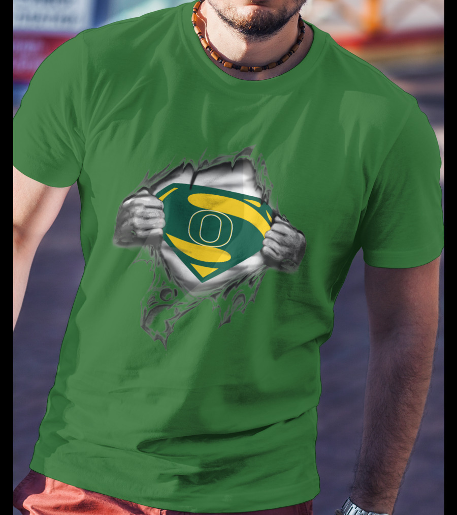 Oregon Ducks Superman Logo Emblem Breaking Through T-Shirt