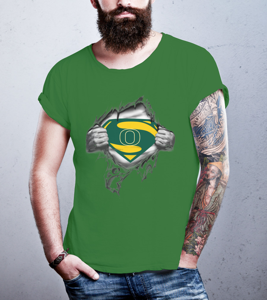 Oregon Ducks Superman Logo Emblem Breaking Through T-Shirt