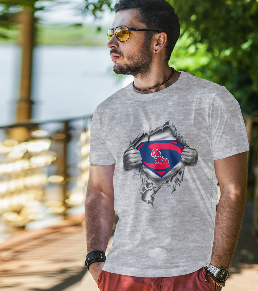 Ole Miss Superman Logo Ripped Chest T-Shirt