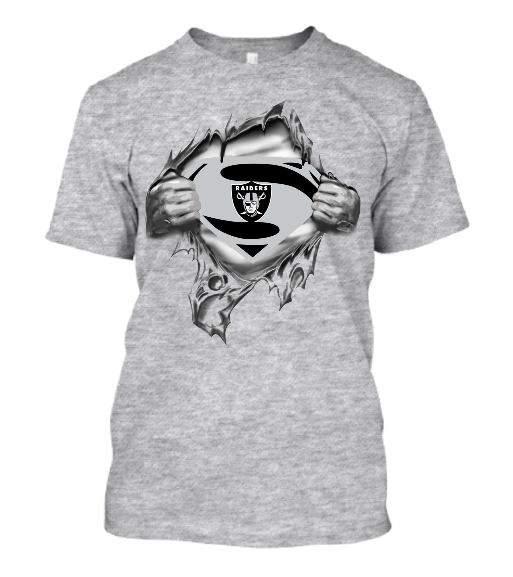 Raiders Super Man Emblem With Raider Logo In Torn Fabric T-Shirt