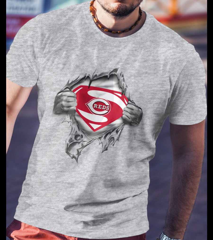 Reds Logo Superman Shield Baseball T-Shirt