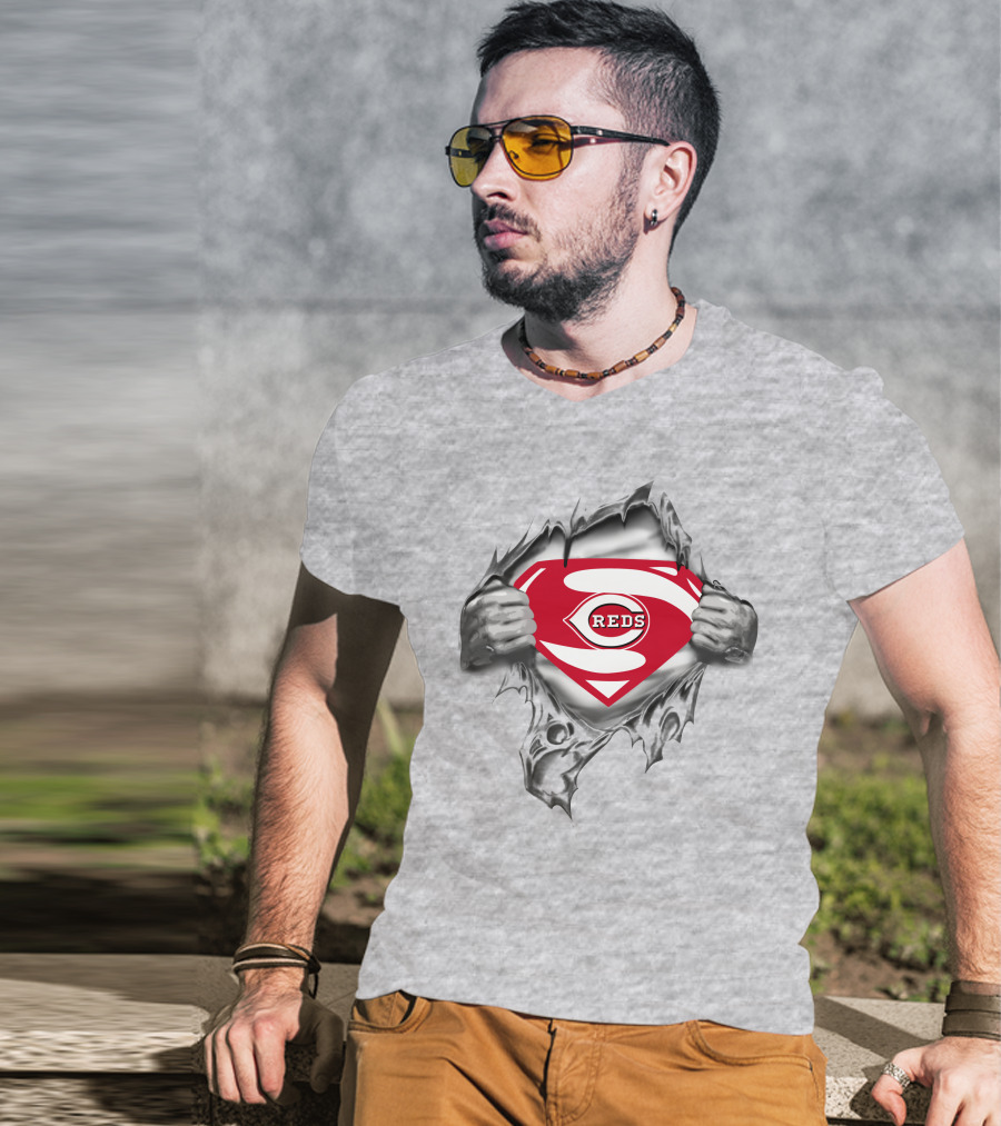 Reds Logo Superman Shield Baseball T-Shirt