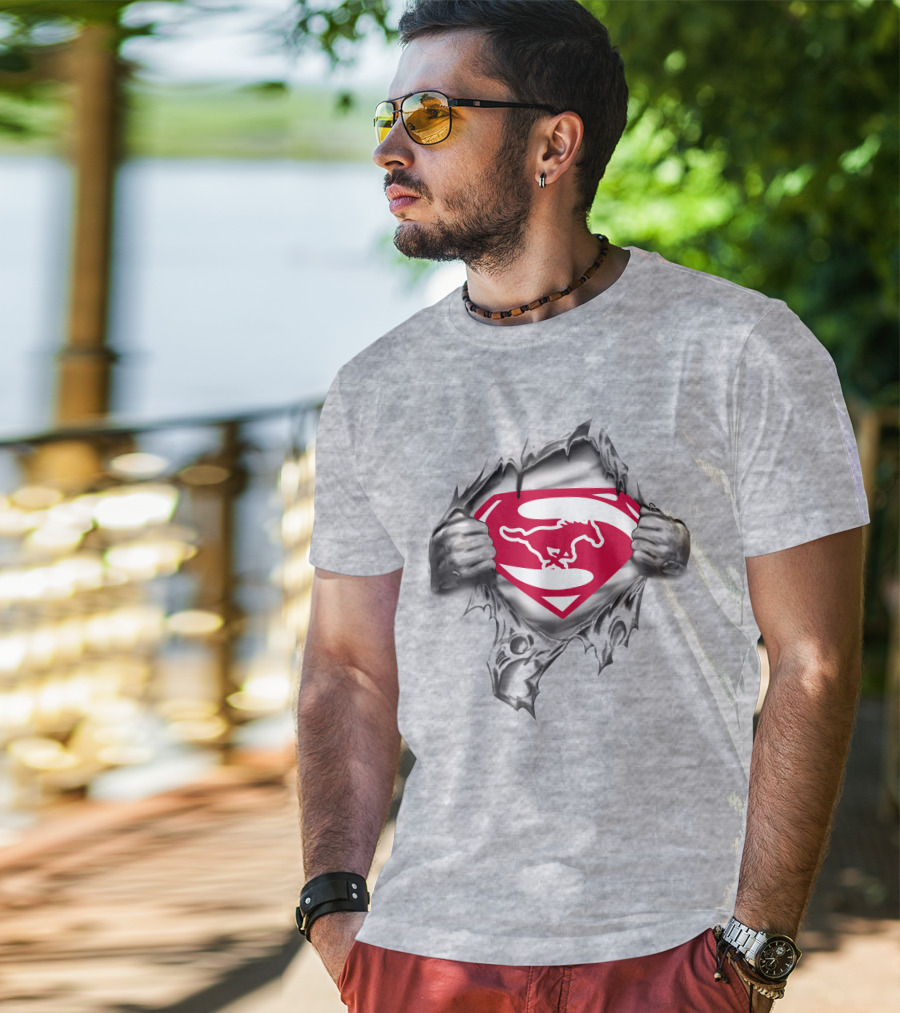 SMU Mustangs Superman Logo Rip T-Shirt