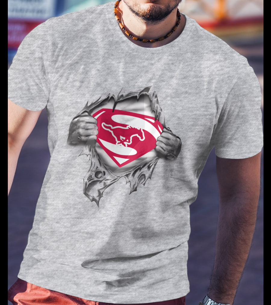 SMU Mustangs Superman Logo Rip T-Shirt