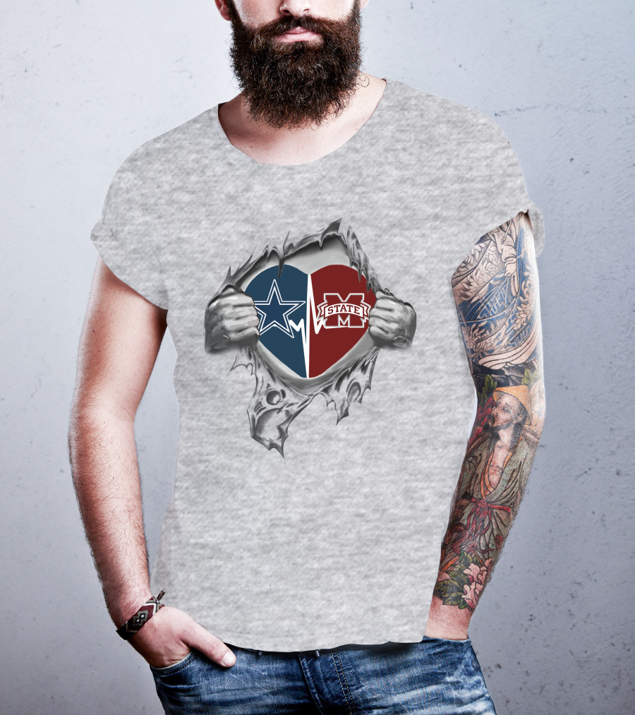 44 Cowboys Ms State Heart Cowboys Star T-Shirt