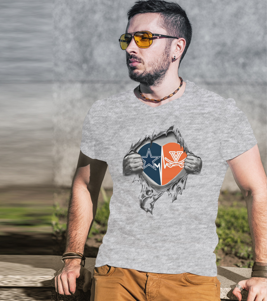 Dallas Cowboys Virginia Cavaliers Heart Design It's In My Heart Cowboys T-Shirt