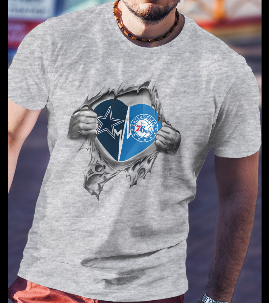 Cowboys 76Ers Heart Split Logo Dallas Philadelphia Loyalty T-Shirt