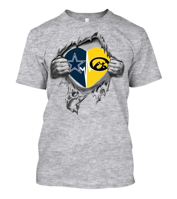 Cowboys Iowa Heartbeat Dallas Star And Hawkeyes Logo Passion T-Shirt