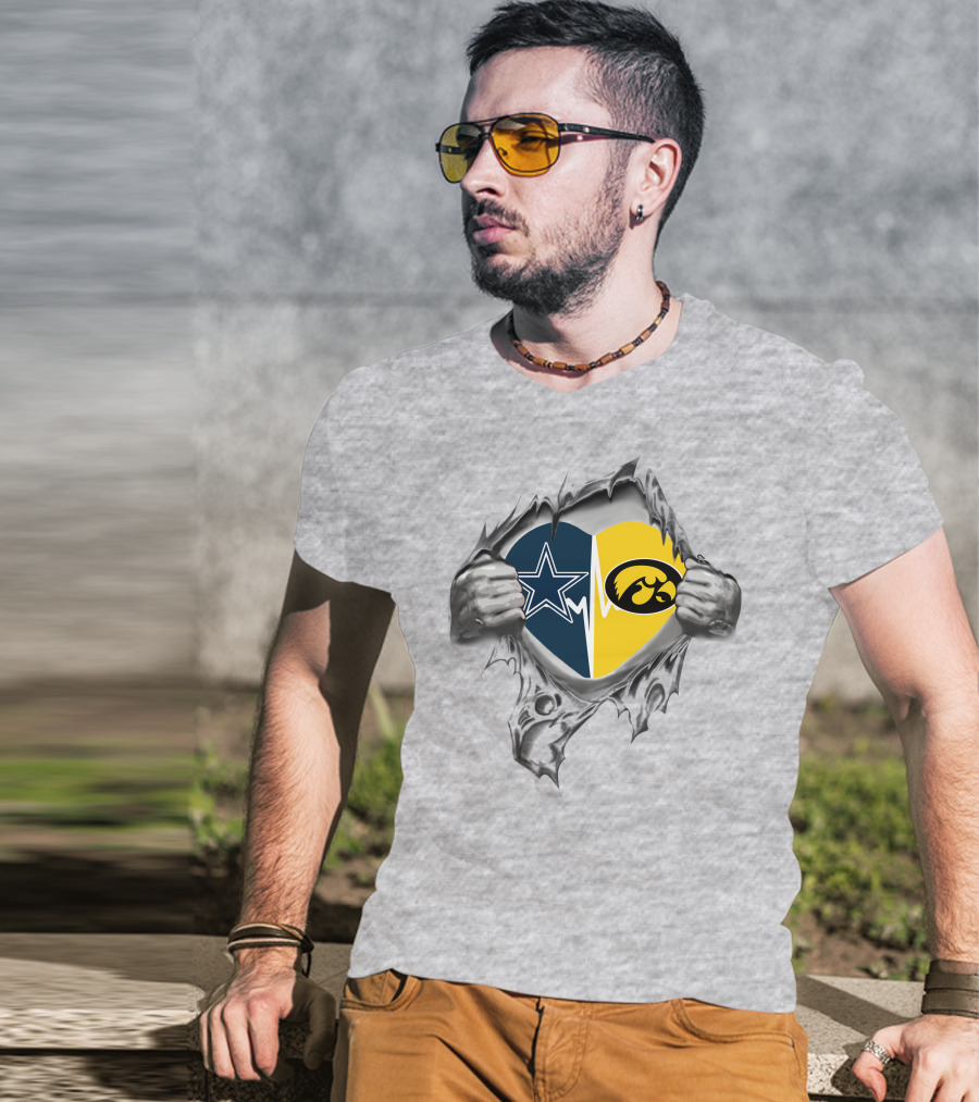 Cowboys Iowa Heartbeat Dallas Star And Hawkeyes Logo Passion T-Shirt
