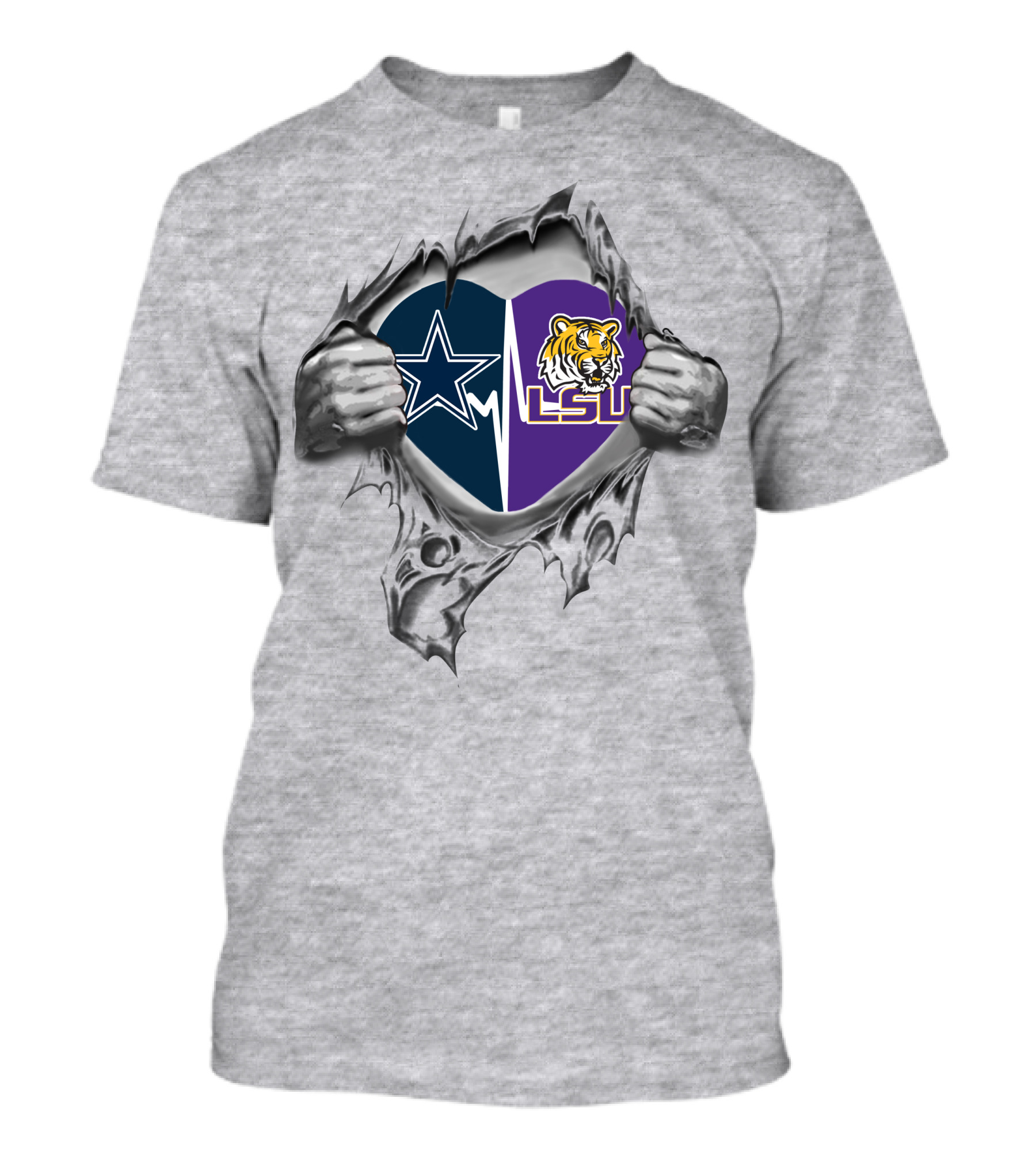 Cowboys Star Lsu Tiger Heart Combination T-Shirt