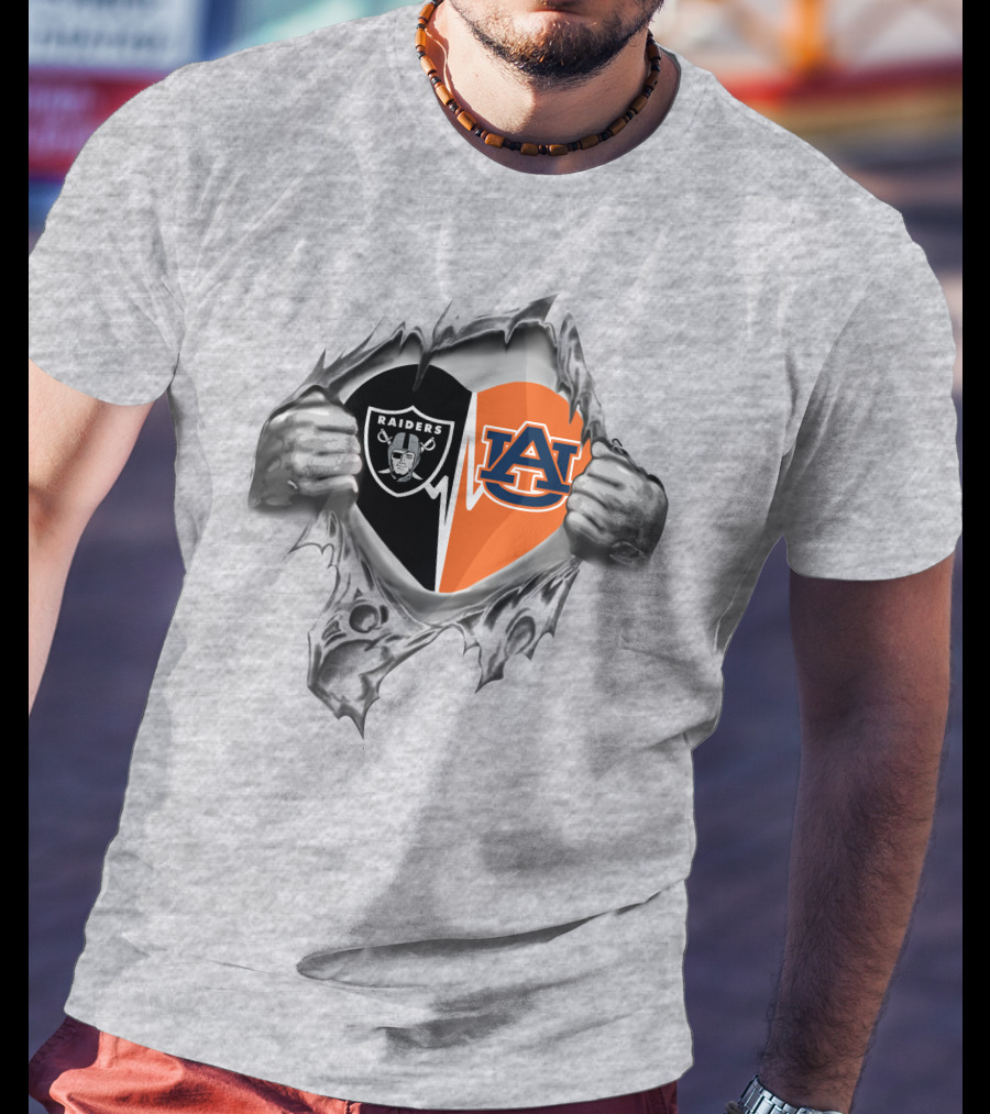 Raiders Auburn It's In My Heart Split Heart T-Shirt
