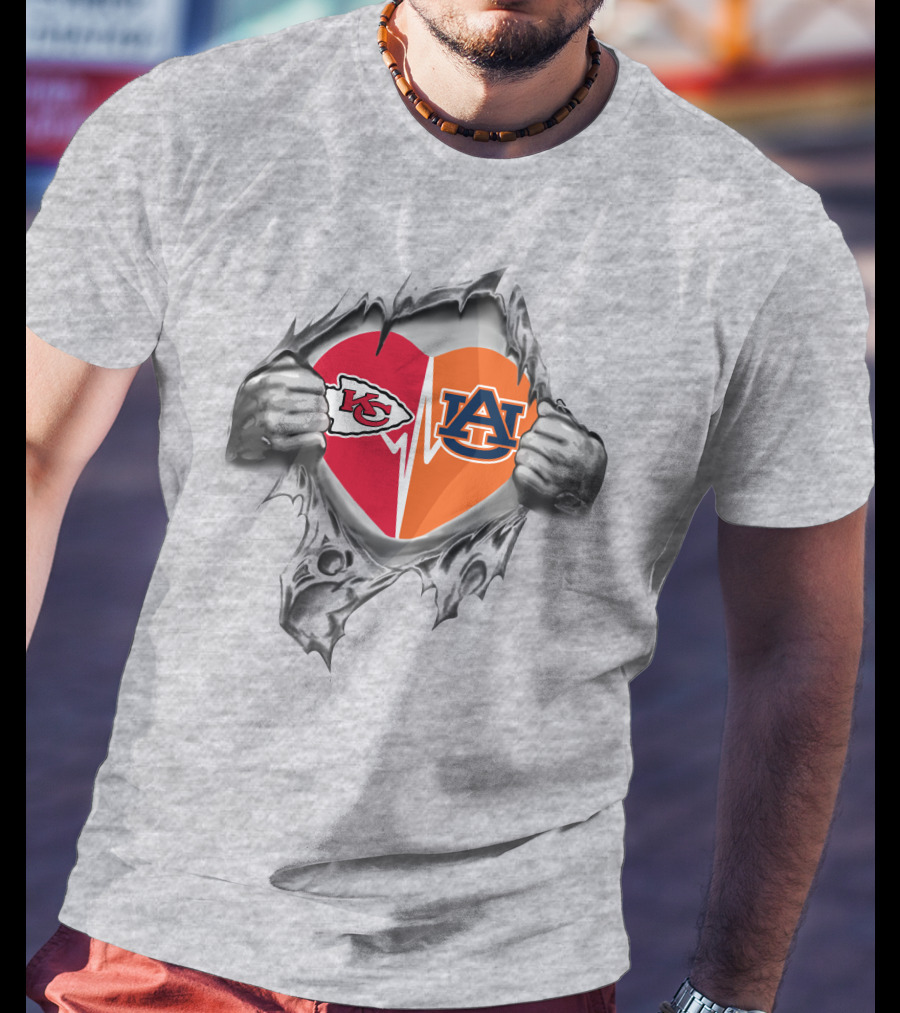 Kansas City Chiefs Auburn Tigers Heart Ripped Design Chiefs Its In My Heart T-Shirt