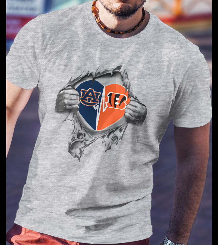 Auburn Bengals Heart Design With Auburn Logo And Bengals T-Shirt
