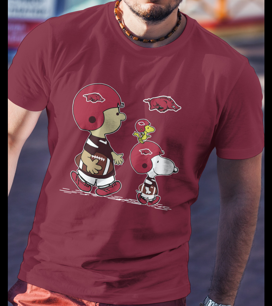 Arkansas Razorbacks Snoopy Football Peanuts Characters With Helmets T-Shirt